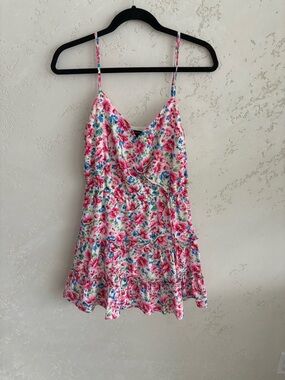 City Studio White Floral Slip Dress with Pink & Blue Blooms